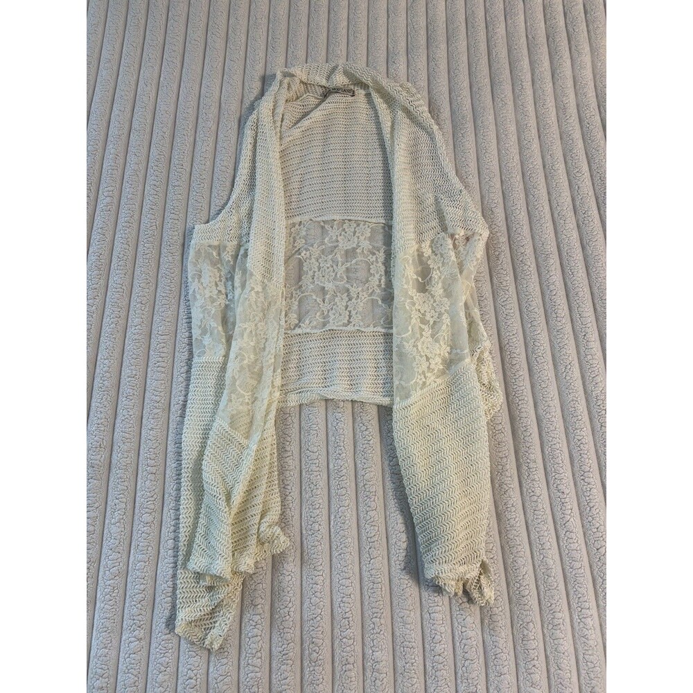 Mod’Land dainty Lace mixed media long line Waterfall vest women large cream boho